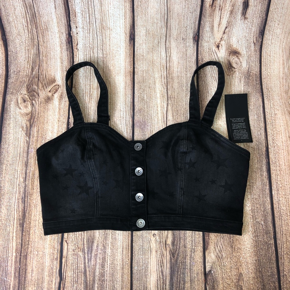 Kendall + Kylie Black Stars Denim Crop Top